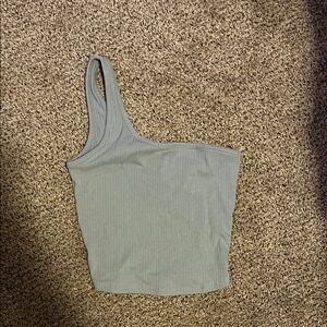 One-Shoulder Ribbed Women Top - blue Gray